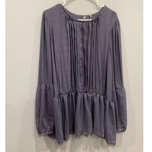 Free People Soul Serene Blouse Size Large Dusty Blue Lace Whimsigoth Boho NEW - Picture 2 of 13